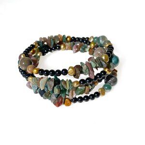 Natural Stone Bracelet, Memory Wire Slip on. Healing Jasper Gemstone Handcrafted